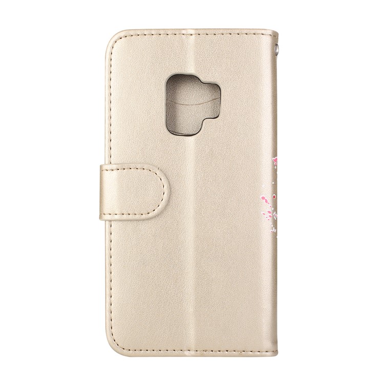Glittery Flamingo Pattern Leather Magnetic Cover for Samsung Galaxy S9 G960 - Gold-3