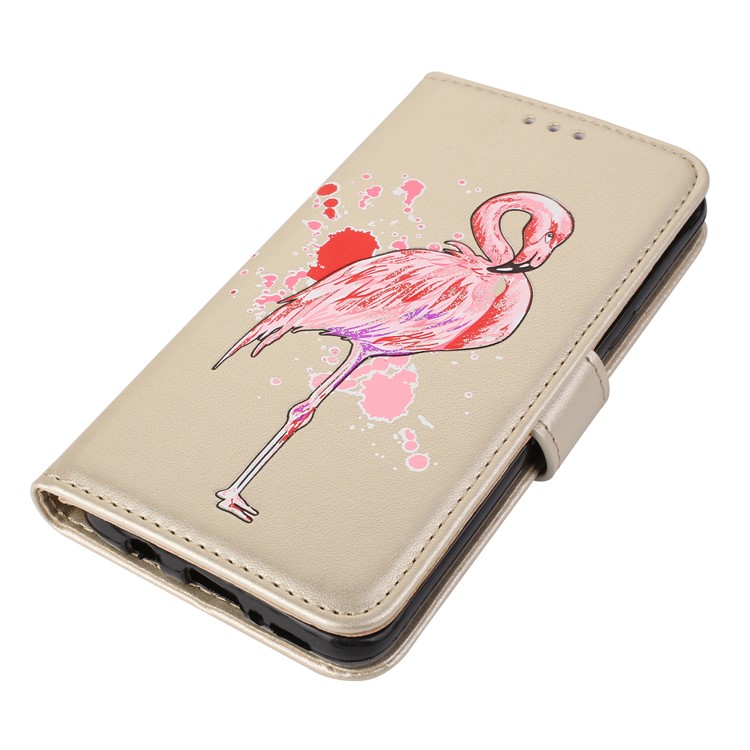 Glittery Flamingo Pattern Leather Magnetic Cover for Samsung Galaxy S9 G960 - Gold-4