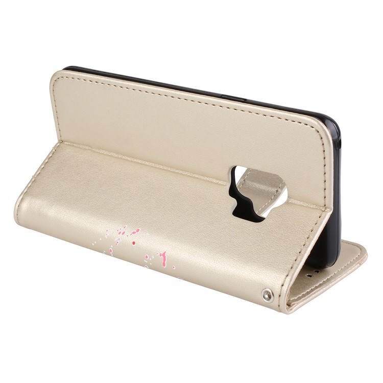 Glittery Flamingo Pattern Leather Magnetic Cover for Samsung Galaxy S9 G960 - Gold-6