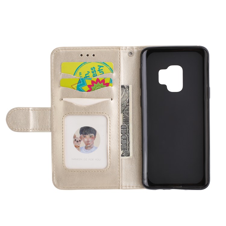 Glittery Flamingo Pattern Leather Magnetic Cover for Samsung Galaxy S9 G960 - Gold-7