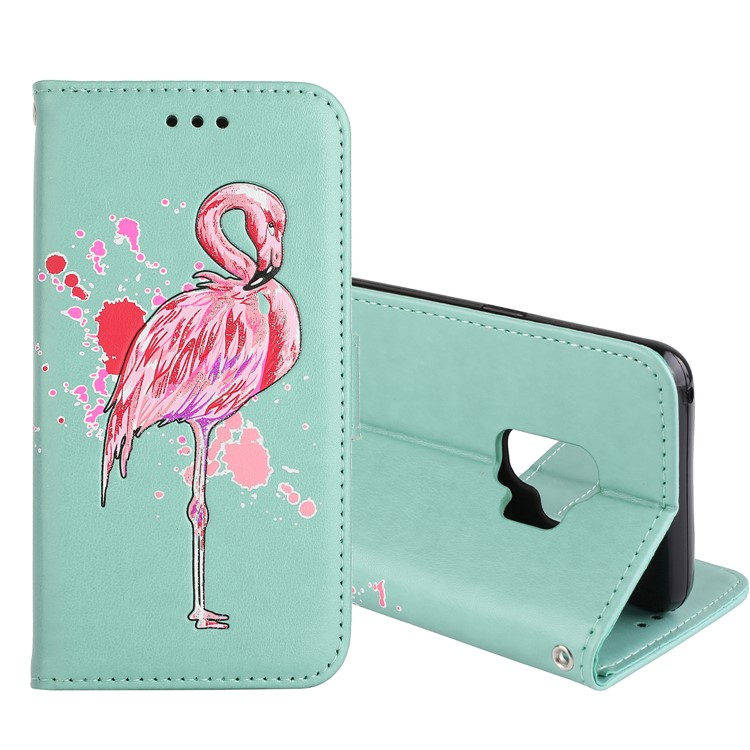 

Glittery Flamingo Pattern Leather Magnetic Shell for Samsung Galaxy S9 G960 - Cyan