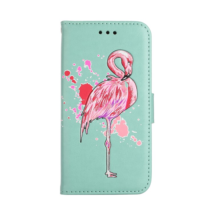Glittery Flamingo Pattern Leather Magnetic Shell for Samsung Galaxy S9 G960 - Cyan-2