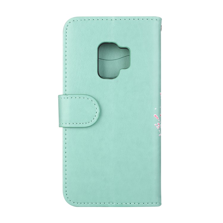 Glittery Flamingo Pattern Leather Magnetic Shell for Samsung Galaxy S9 G960 - Cyan-3