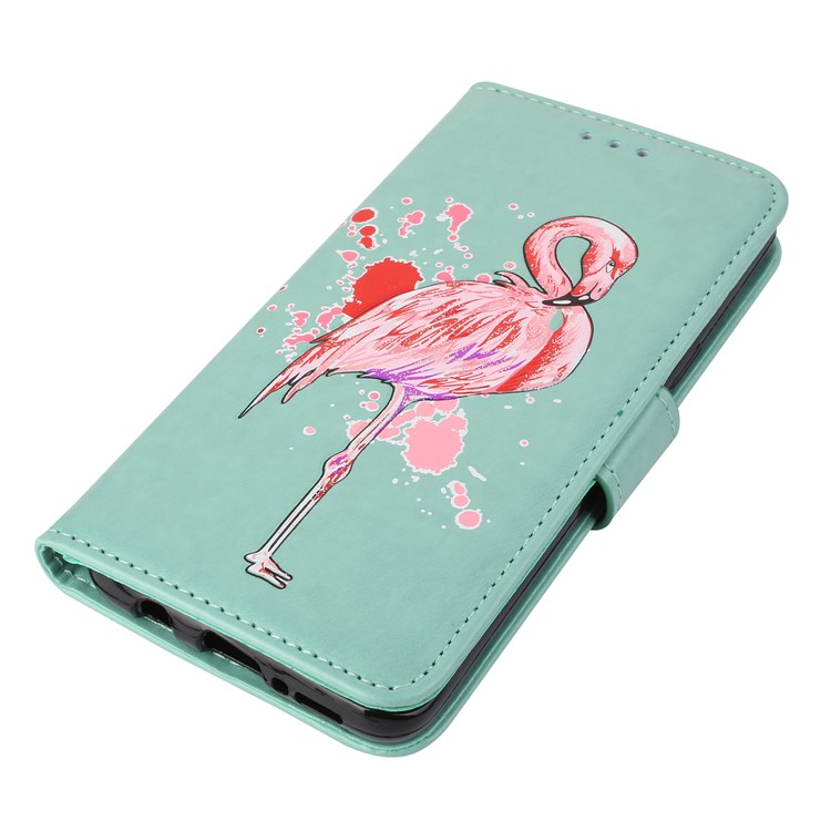 Glittery Flamingo Pattern Leather Magnetic Shell for Samsung Galaxy S9 G960 - Cyan-4
