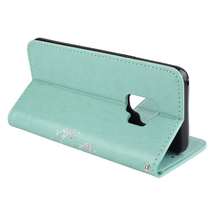 Glittery Flamingo Pattern Leather Magnetic Shell for Samsung Galaxy S9 G960 - Cyan-6
