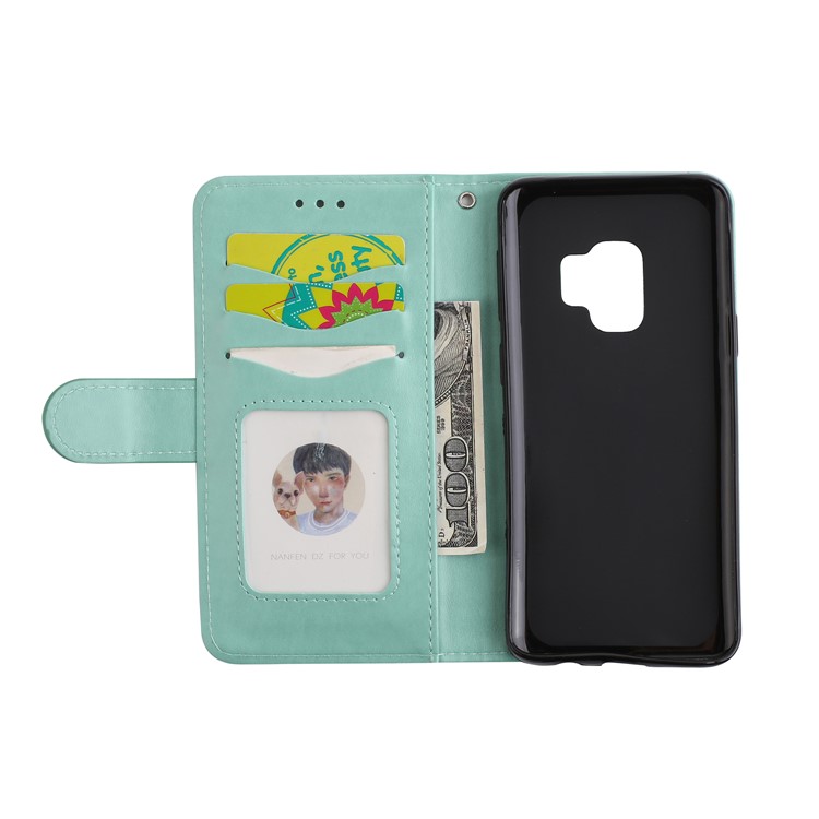 Glittery Flamingo Pattern Leather Magnetic Shell for Samsung Galaxy S9 G960 - Cyan-7