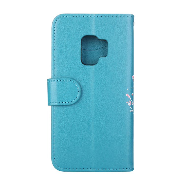 Glittery Flamingo Pattern Leather Magnetic Accessory Casing for Samsung Galaxy S9 G960 - Blue-3