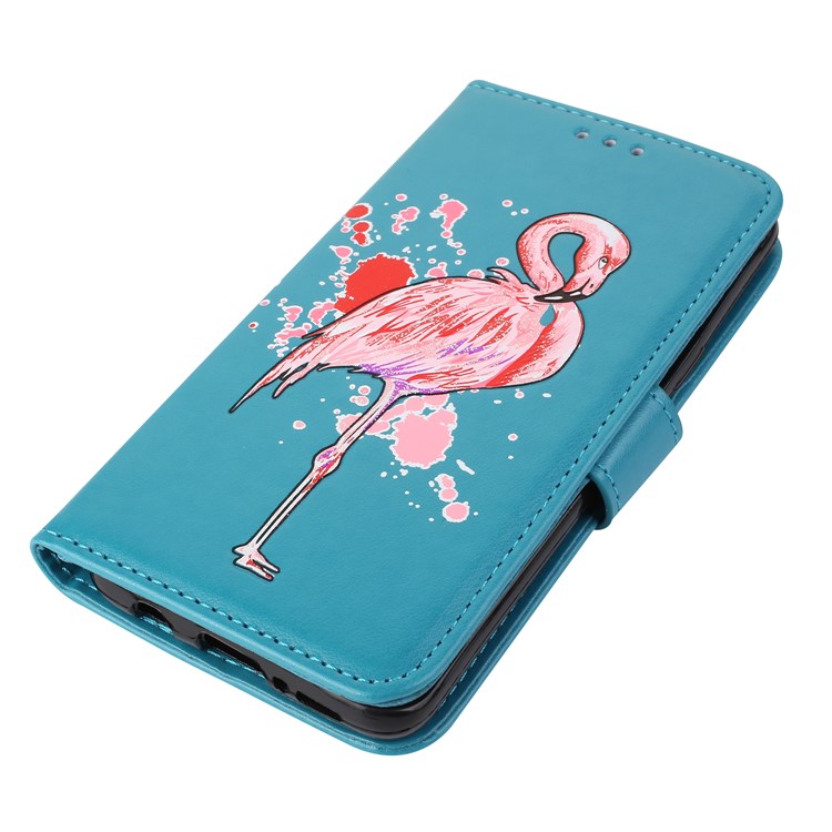 Glittery Flamingo Pattern Leather Magnetic Accessory Casing for Samsung Galaxy S9 G960 - Blue-4