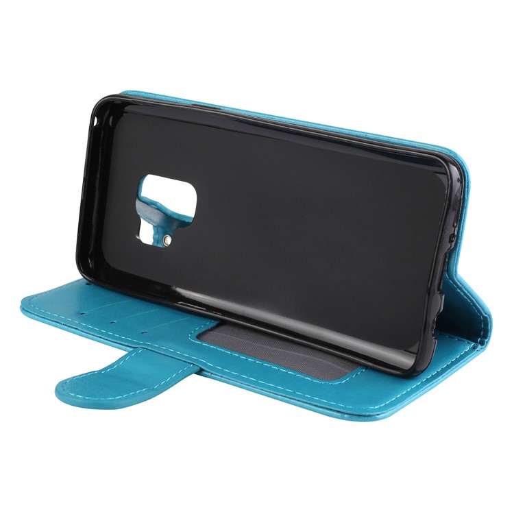 Glittery Flamingo Pattern Leather Magnetic Accessory Casing for Samsung Galaxy S9 G960 - Blue-5