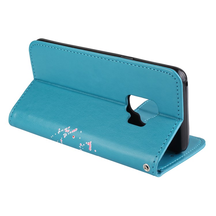 Glittery Flamingo Pattern Leather Magnetic Accessory Casing for Samsung Galaxy S9 G960 - Blue-6