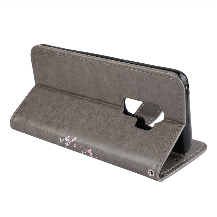 Glittery Flamingo Pattern Leather Magnetic Phone Cover for Samsung Galaxy S9 Plus SM-G965 - Grey-11
