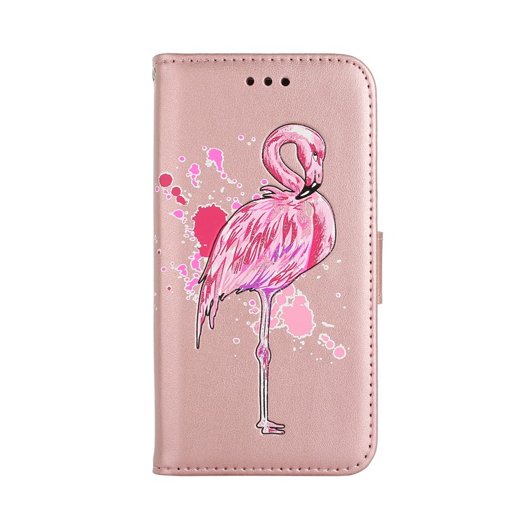 Glittery Flamingo Pattern Leather Magnetic Phone Case for Samsung Galaxy S9 Plus SM-G965 - Rose Gold-3