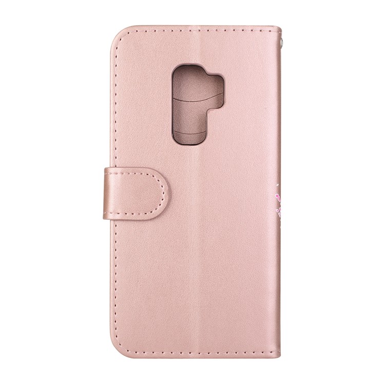 Glittery Flamingo Pattern Leather Magnetic Phone Case for Samsung Galaxy S9 Plus SM-G965 - Rose Gold-5