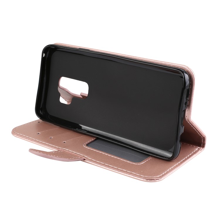 Glittery Flamingo Pattern Leather Magnetic Phone Case for Samsung Galaxy S9 Plus SM-G965 - Rose Gold-9