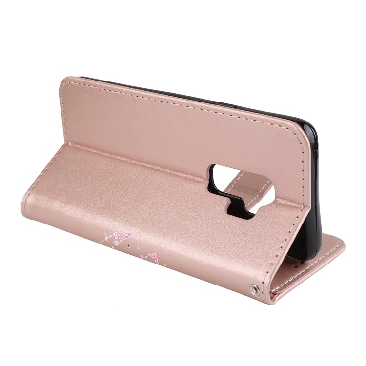 Glittery Flamingo Pattern Leather Magnetic Phone Case for Samsung Galaxy S9 Plus SM-G965 - Rose Gold-11