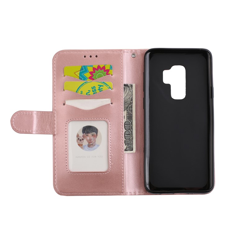 Glittery Flamingo Pattern Leather Magnetic Phone Case for Samsung Galaxy S9 Plus SM-G965 - Rose Gold-13