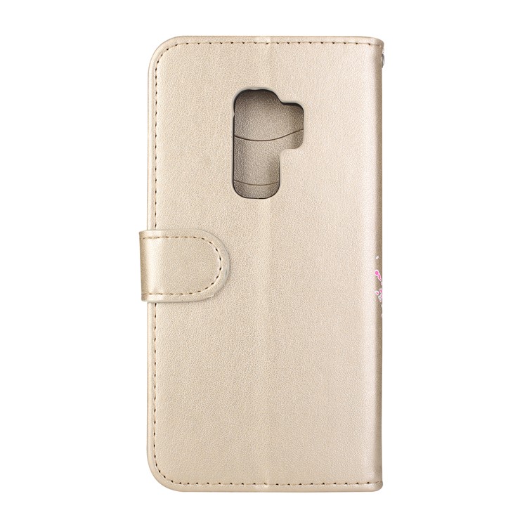 Glittery Flamingo Pattern Leather Magnetic Phone Accessory Cover for Samsung Galaxy S9 Plus SM-G965 - Gold-5