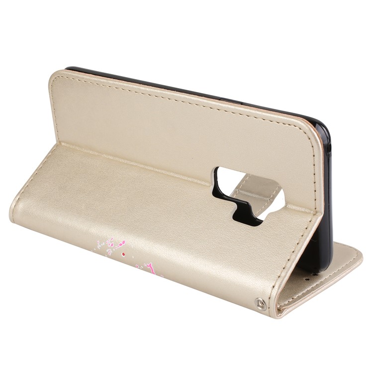 Glittery Flamingo Pattern Leather Magnetic Phone Accessory Cover for Samsung Galaxy S9 Plus SM-G965 - Gold-11