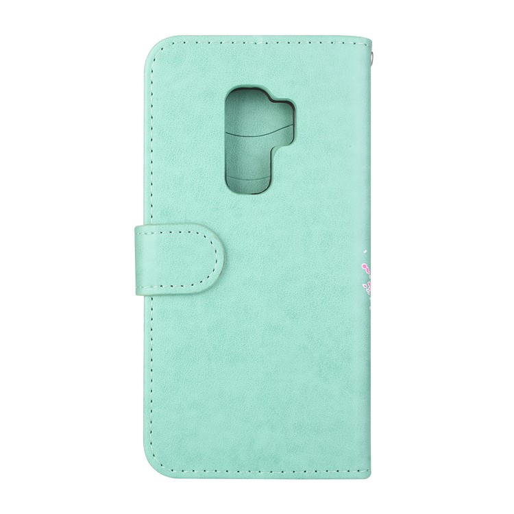 Glittery Flamingo Pattern Leather Magnetic Phone Accessory Case for Samsung Galaxy S9 Plus SM-G965 - Cyan-5