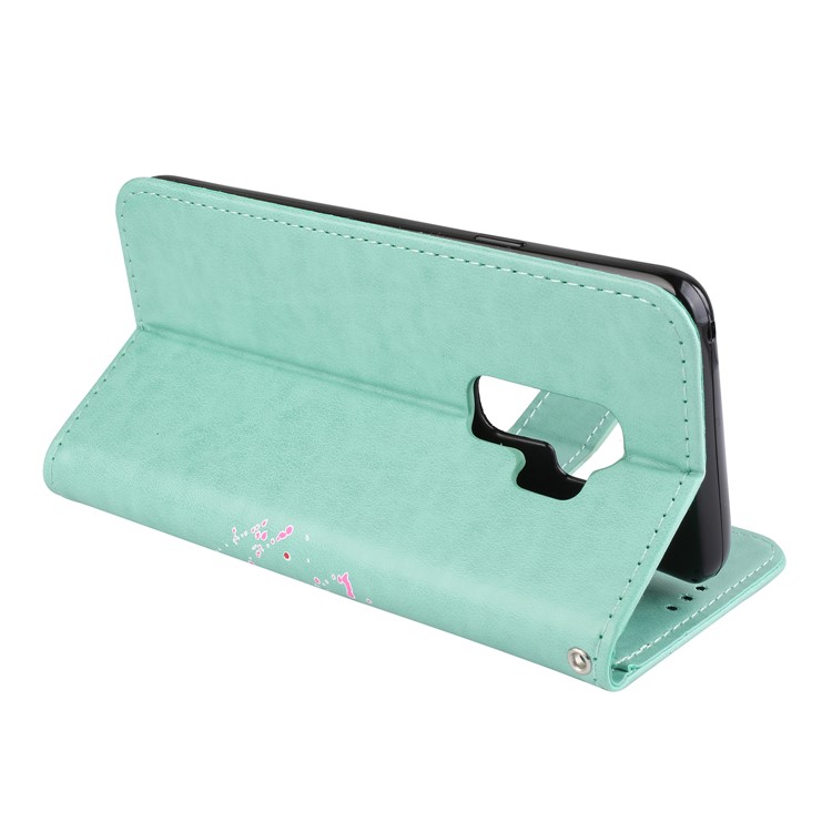 Glittery Flamingo Pattern Leather Magnetic Phone Accessory Case for Samsung Galaxy S9 Plus SM-G965 - Cyan-11