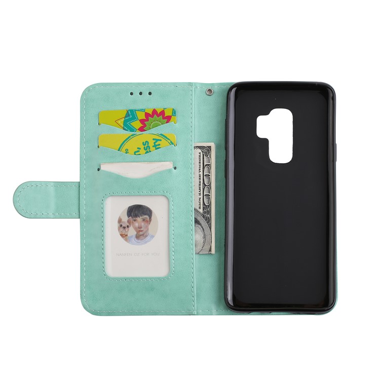 Glittery Flamingo Pattern Leather Magnetic Phone Accessory Case for Samsung Galaxy S9 Plus SM-G965 - Cyan-13