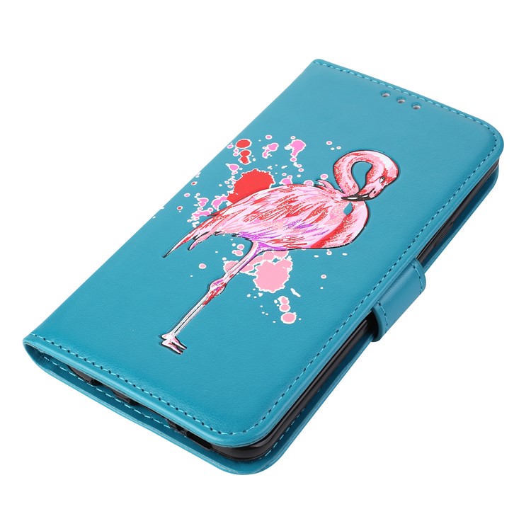 Glittery Flamingo Pattern Leather Magnetic Phone Shell for Samsung Galaxy S9 Plus SM-G965 - Blue-7