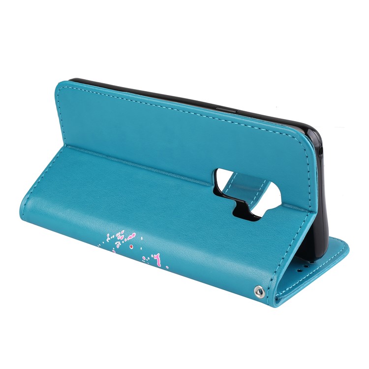 Glittery Flamingo Pattern Leather Magnetic Phone Shell for Samsung Galaxy S9 Plus SM-G965 - Blue-11