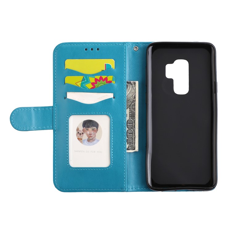 Glittery Flamingo Pattern Leather Magnetic Phone Shell for Samsung Galaxy S9 Plus SM-G965 - Blue-13