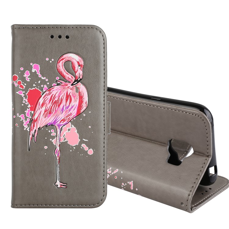 Glittery Flamingo Pattern Leather Magnetic Casing for Samsung Galaxy J2 Pro 2018 - Grey-1