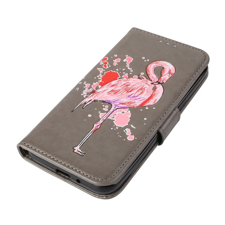 Glittery Flamingo Pattern Leather Magnetic Casing for Samsung Galaxy J2 Pro 2018 - Grey-4