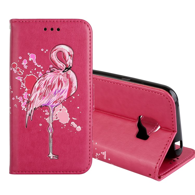 Glittery Flamingo Pattern Leather Magnetic Case for Samsung Galaxy J2 Pro 2018 - Rose-1