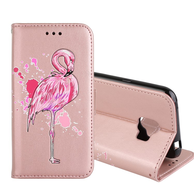 Glittery Flamingo Pattern Leather Magnetic Cover for Samsung Galaxy J2 Pro 2018 - Rose Gold-1