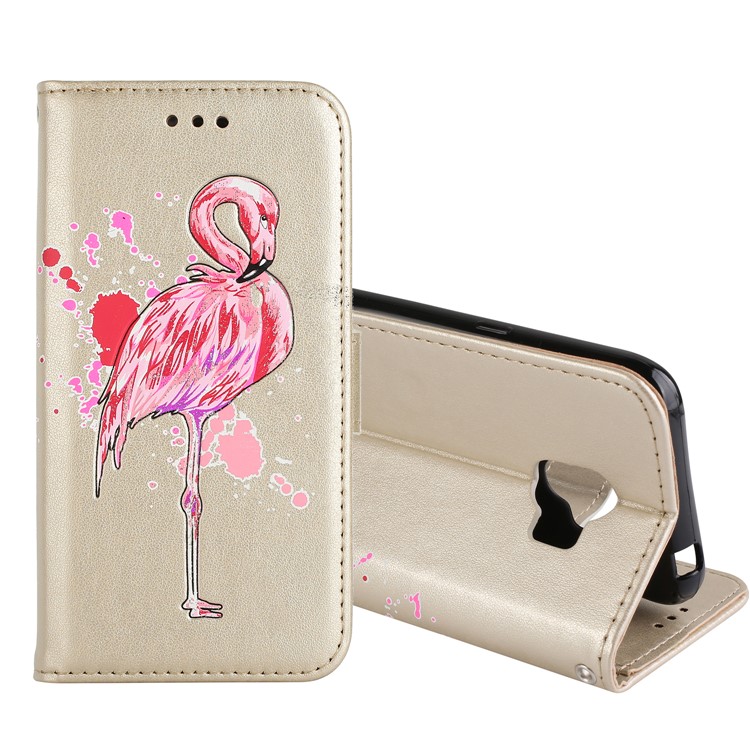 Glittery Flamingo Pattern Leather Magnetic Casing Shell for Samsung Galaxy J2 Pro 2018 - Gold-1