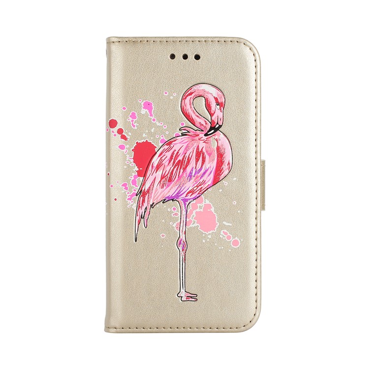 Glittery Flamingo Pattern Leather Magnetic Casing Shell for Samsung Galaxy J2 Pro 2018 - Gold-2
