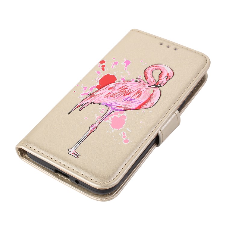 Glittery Flamingo Pattern Leather Magnetic Casing Shell for Samsung Galaxy J2 Pro 2018 - Gold-4