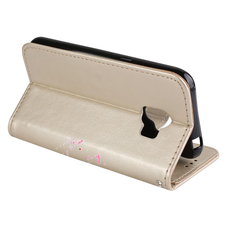 Glittery Flamingo Pattern Leather Magnetic Casing Shell for Samsung Galaxy J2 Pro 2018 - Gold-6
