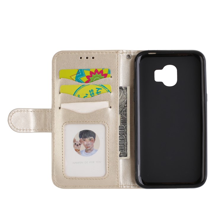 Glittery Flamingo Pattern Leather Magnetic Casing Shell for Samsung Galaxy J2 Pro 2018 - Gold-7
