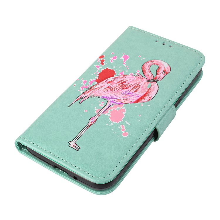 Glittery Flamingo Pattern Leather Magnetic Phone Case for Samsung Galaxy J2 Pro 2018 - Cyan-4