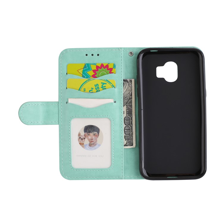 Glittery Flamingo Pattern Leather Magnetic Phone Case for Samsung Galaxy J2 Pro 2018 - Cyan-7