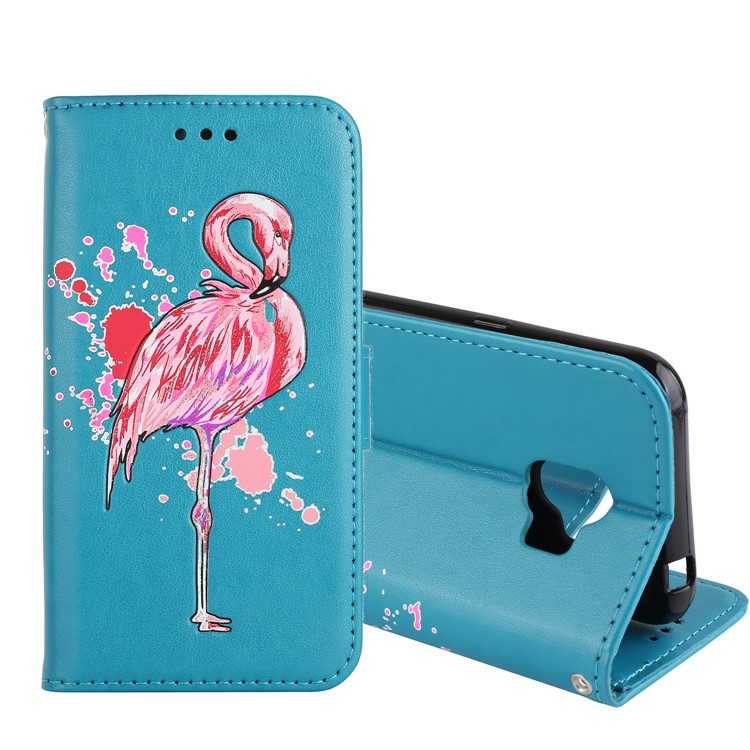 Glittery Flamingo Pattern Leather Magnetic Phone Shell for Samsung Galaxy J2 Pro 2018 - Blue-1