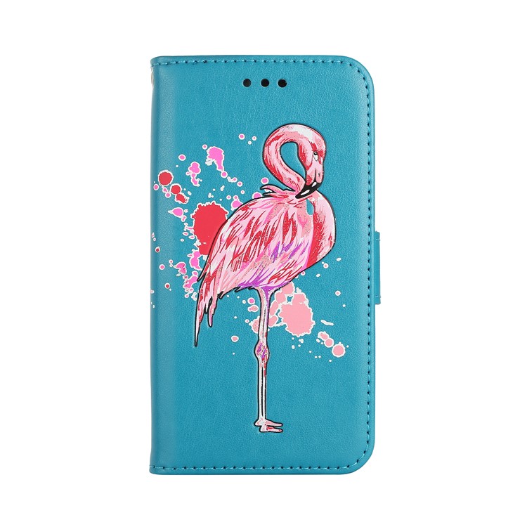 Glittery Flamingo Pattern Leather Magnetic Phone Shell for Samsung Galaxy J2 Pro 2018 - Blue-2