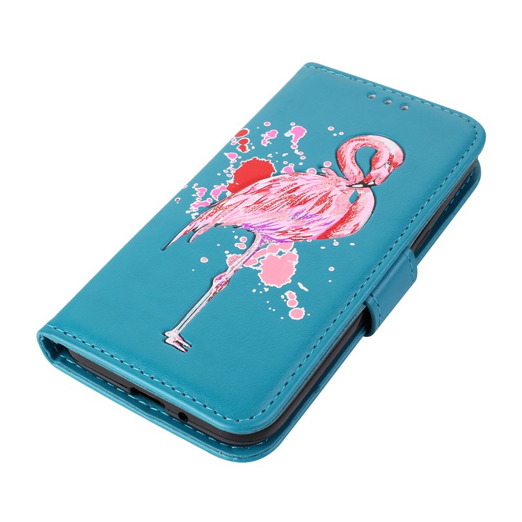Glittery Flamingo Pattern Leather Magnetic Phone Shell for Samsung Galaxy J2 Pro 2018 - Blue-4