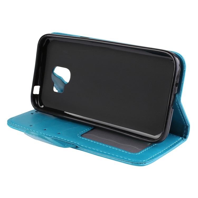 Glittery Flamingo Pattern Leather Magnetic Phone Shell for Samsung Galaxy J2 Pro 2018 - Blue-5