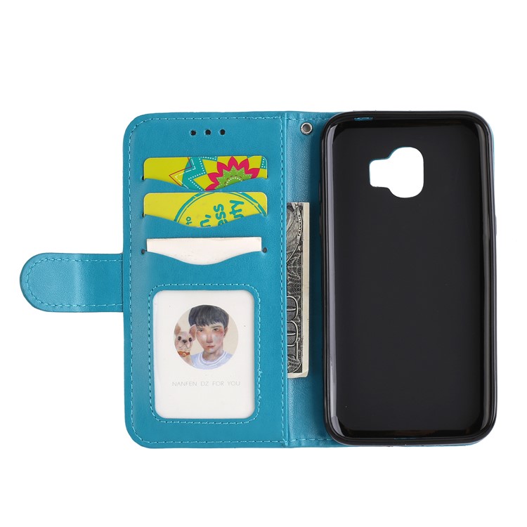 Glittery Flamingo Pattern Leather Magnetic Phone Shell for Samsung Galaxy J2 Pro 2018 - Blue-7