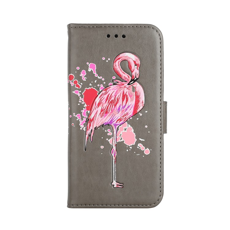 Glittery Powder Decor Flamingo Pattern Leather Magnetic Case for Samsung Galaxy A8 (2018) - Grey-3