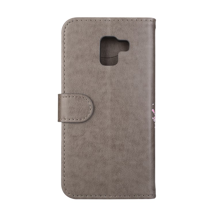 Glittery Powder Decor Flamingo Pattern Leather Magnetic Case for Samsung Galaxy A8 (2018) - Grey-5