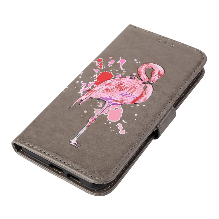 Glittery Powder Decor Flamingo Pattern Leather Magnetic Case for Samsung Galaxy A8 (2018) - Grey-7