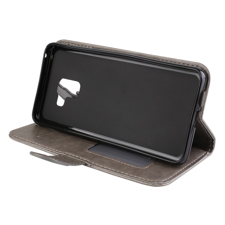 Glittery Powder Decor Flamingo Pattern Leather Magnetic Case for Samsung Galaxy A8 (2018) - Grey-9