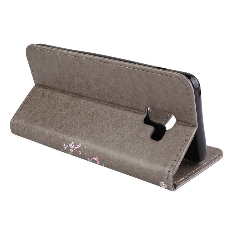 Glittery Powder Decor Flamingo Pattern Leather Magnetic Case for Samsung Galaxy A8 (2018) - Grey-11