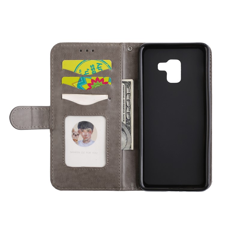 Glittery Powder Decor Flamingo Pattern Leather Magnetic Case for Samsung Galaxy A8 (2018) - Grey-13